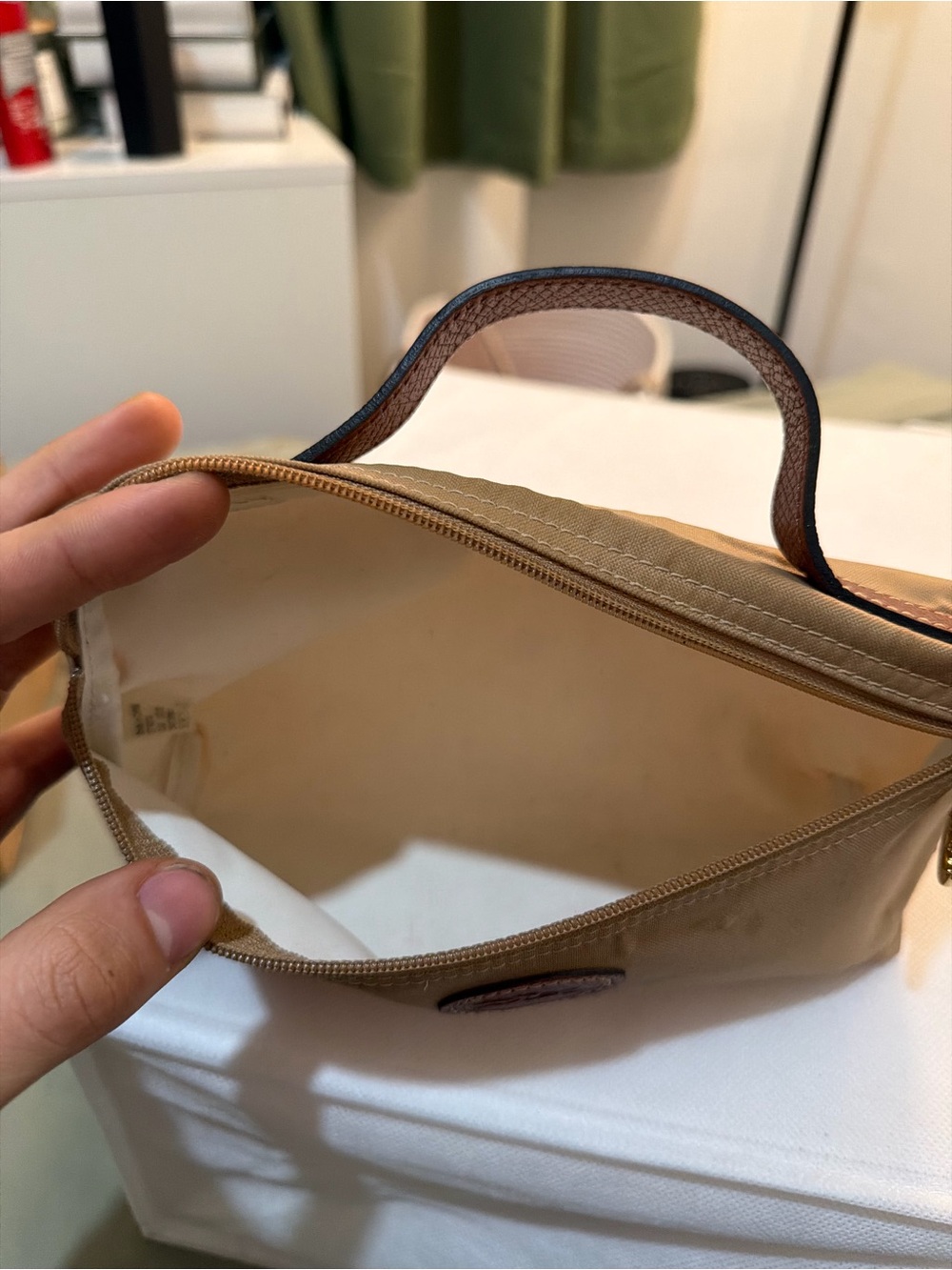 Longchamp Tan Nylon Mini Handle Pouch with Brown Leather Trim - Picture 7 of 7